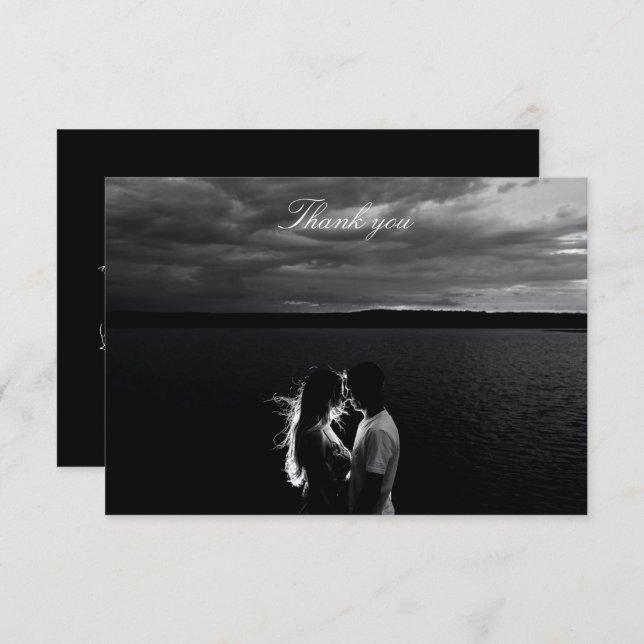 Romantic Black and White Photo Wedding Thank You Card (Front/Back)