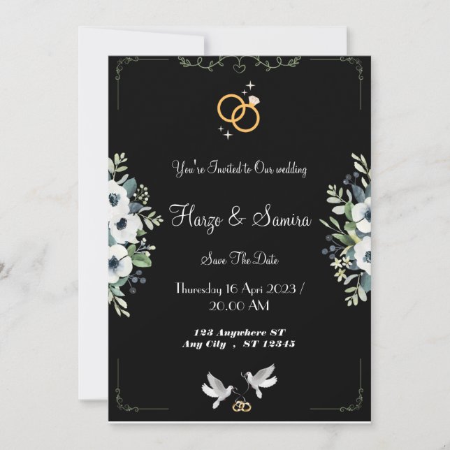 Romantic Black Calligraphy All Wedding invitation (Front)
