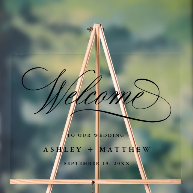 Romantic Black Calligraphy Wedding Welcome Acrylic Sign (Neutral)