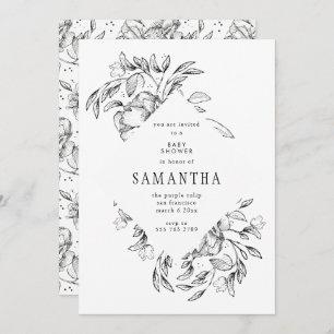 Romantic Black Floral Baby Shower Invitation