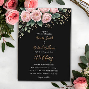 Romantic Black Floral Dark Fall Flowers Wedding Invitation