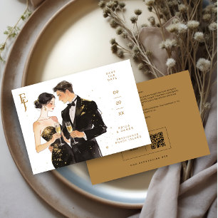 Romantic Black & Gold Couple Wedding Design Save The Date