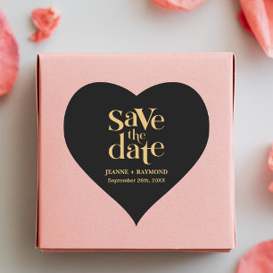 Romantic Black Gold Custom Save the Date Wedding Heart Sticker