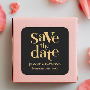Romantic Black Gold Custom Save the Date Wedding Square Sticker