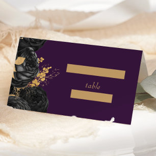 Romantic Black Gold Floral Purple Wedding Place Card