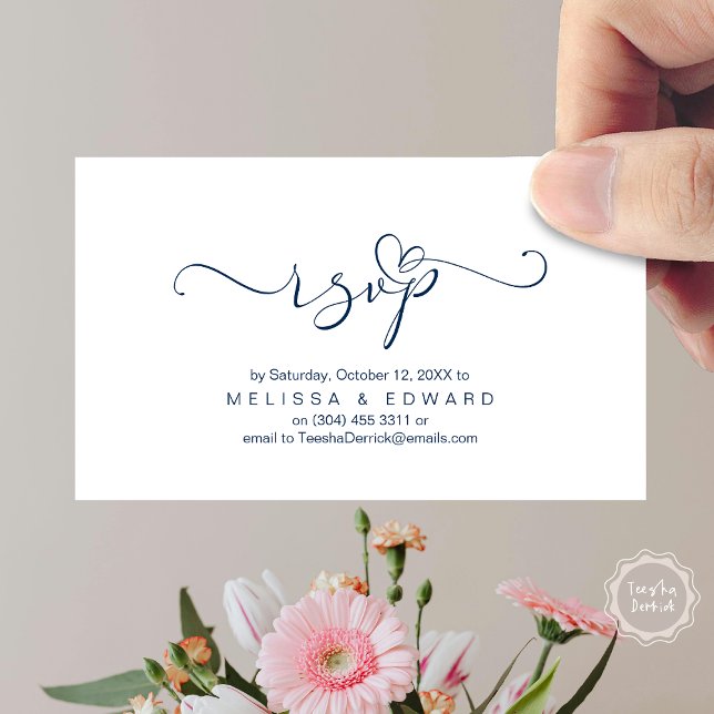 Romantic, Black, Invitation RSVP, respond (Romantic Wedding RSVP Dinner Invitation Card, Modern Online Phone Email Website Reminder Navy Blue)