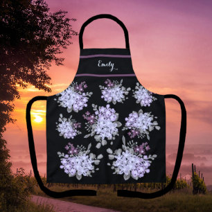 Romantic Black & Lavender Wildflower Bouquet Apron