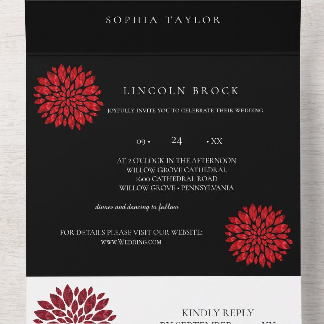 Romantic black -Navy Monogram Wedding All In One Invitation (Inside Middle)
