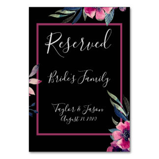 Romantic Black & Pink Floral Script Wedding Table Number