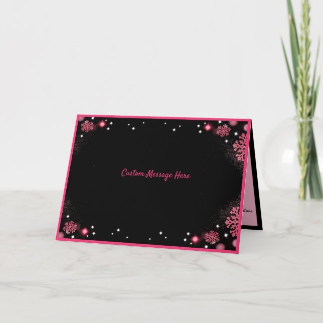 Romantic Black & Pink Snowflake Design Card (Front)