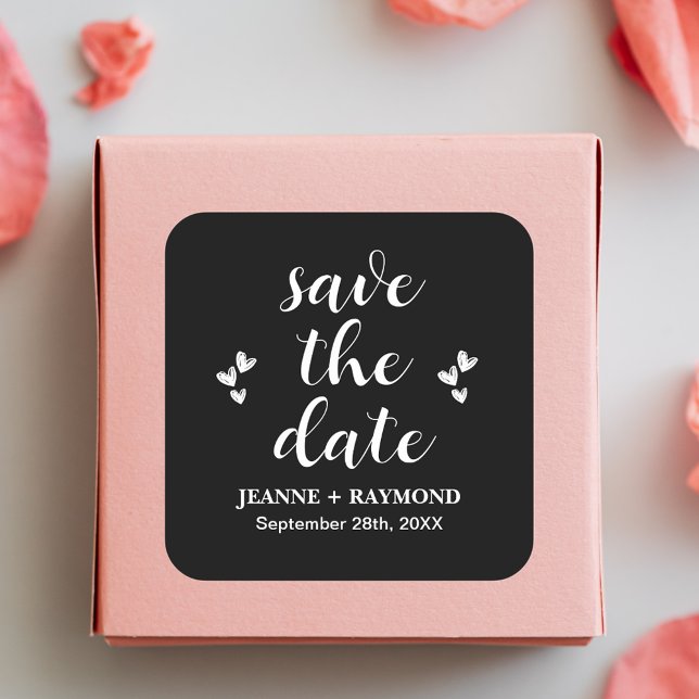 Romantic Black Save The Date Wedding Announcement  Square Sticker (Creator Uploaded)