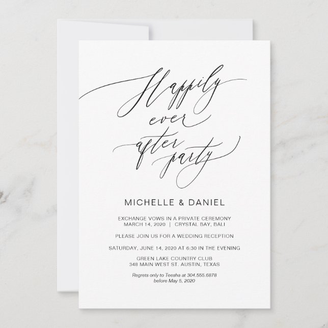 Romantic Black Script, Wedding Elopement Invitation (Front)