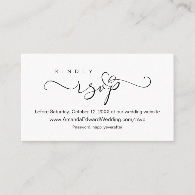 Romantic, Black, Wedding Online RSVP, reminder Enclosure Card (Front)