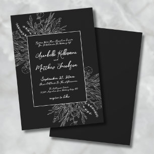 Romantic Black White Botanical Elegant Wedding Invitation