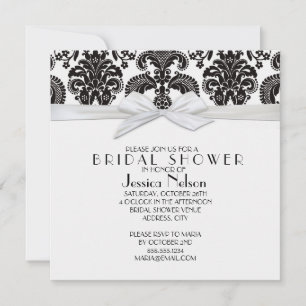 Romantic Black&White Damask Bridal Shower Invitation