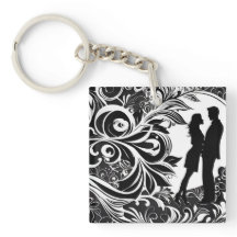 Romantic Black & White Floral Silhouette Couple