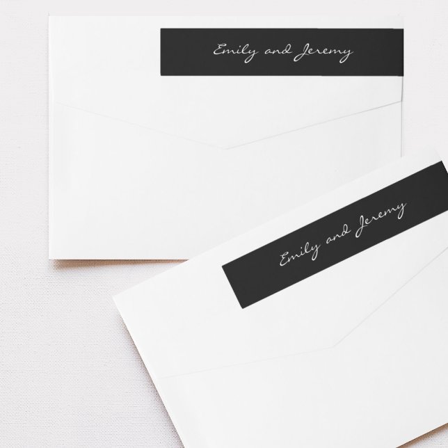 Romantic Black White Modern Calligraphy Wedding Wrap Around Label (Creator Uploaded)