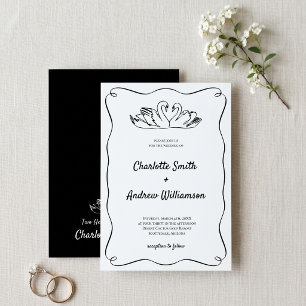 Romantic Black White Swan Wedding Invitation