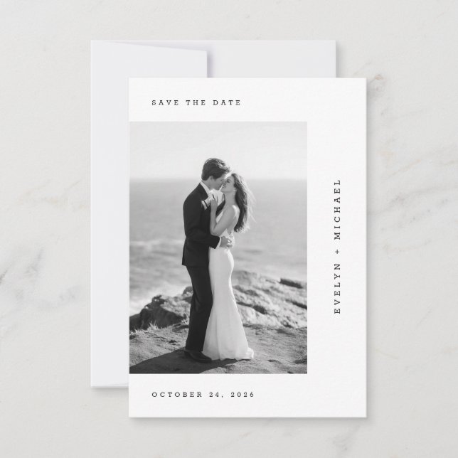 Romantic Black & White Wedding Photo Save The Date (Front)