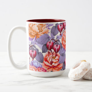 Romantic Bleeding Heart Floral & Peony Two-Tone Coffee Mug