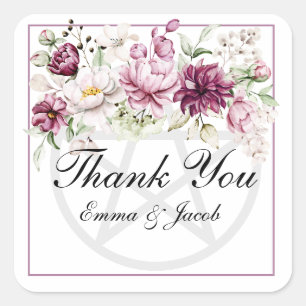 Romantic Bloom Floral Peony Pentacle Square Sticker