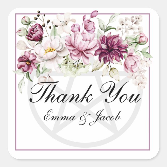 Romantic Bloom Floral Peony Pentacle Square Sticker (Front)