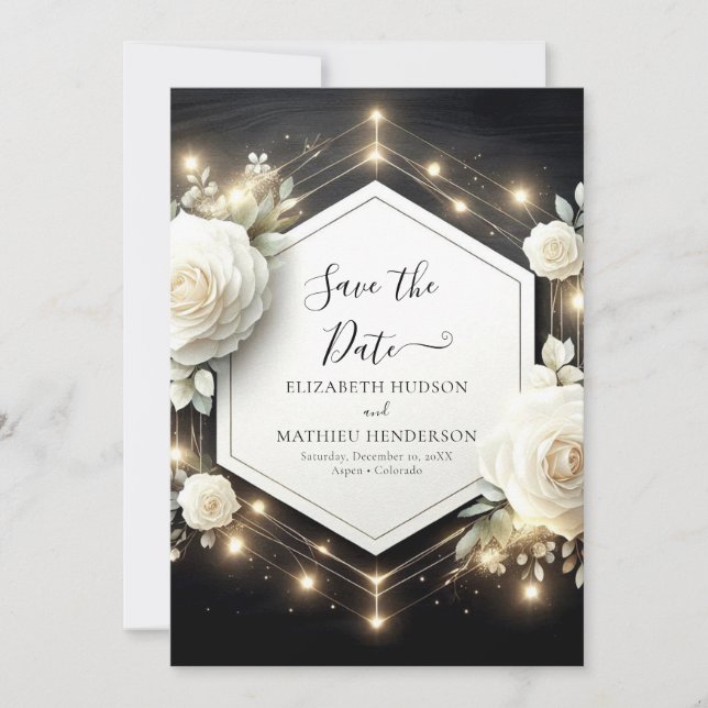 Romantic Bloom White Roses Wedding Save The Date (Front)