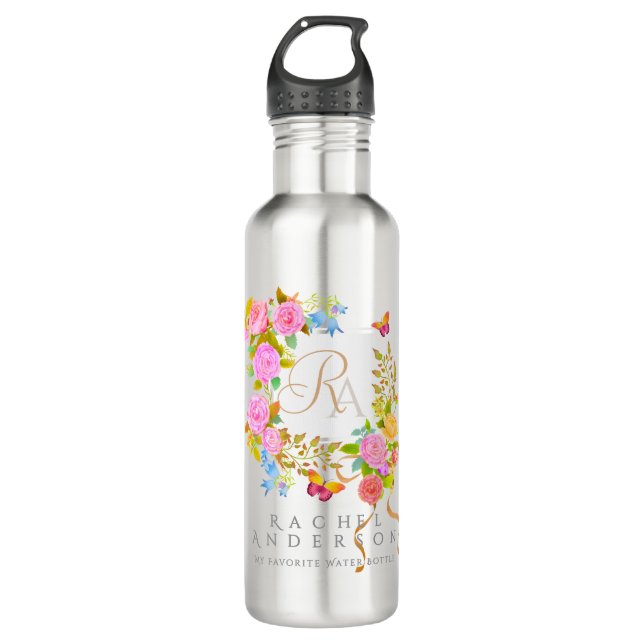 Romantic Blooming Garden Monogram  710 Ml Water Bottle (Front)