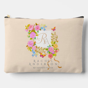 Romantic Blooming Garden Monogram Beige Accessory Pouch