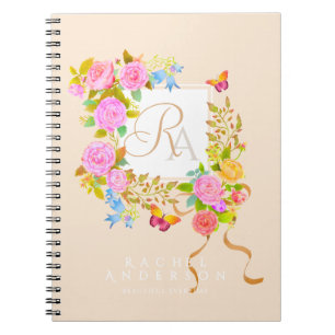 Romantic Blooming Garden Monogram Beige Notebook