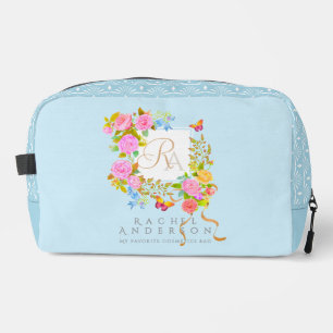 Romantic Blooming Garden Monogram Blue Dopp Kit