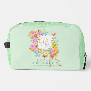 Romantic Blooming Garden Monogram Green Dopp Kit