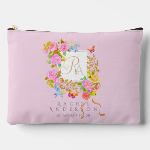 Romantic Blooming Garden Monogram Pink Accessory Pouch