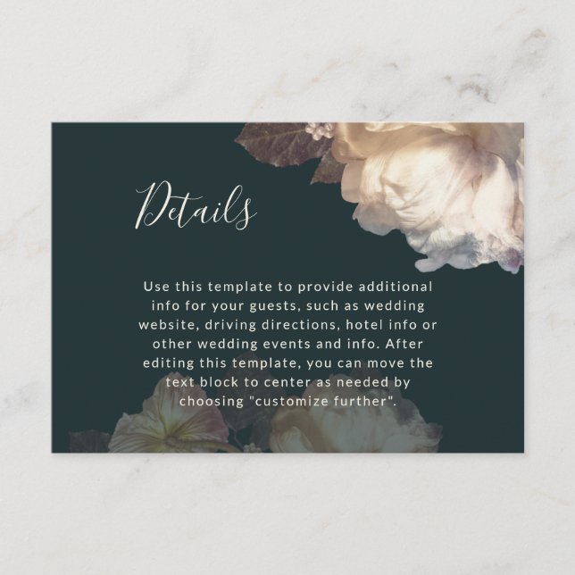 Romantic Blooms Elegant Floral Wedding Details Enclosure Card (Front)