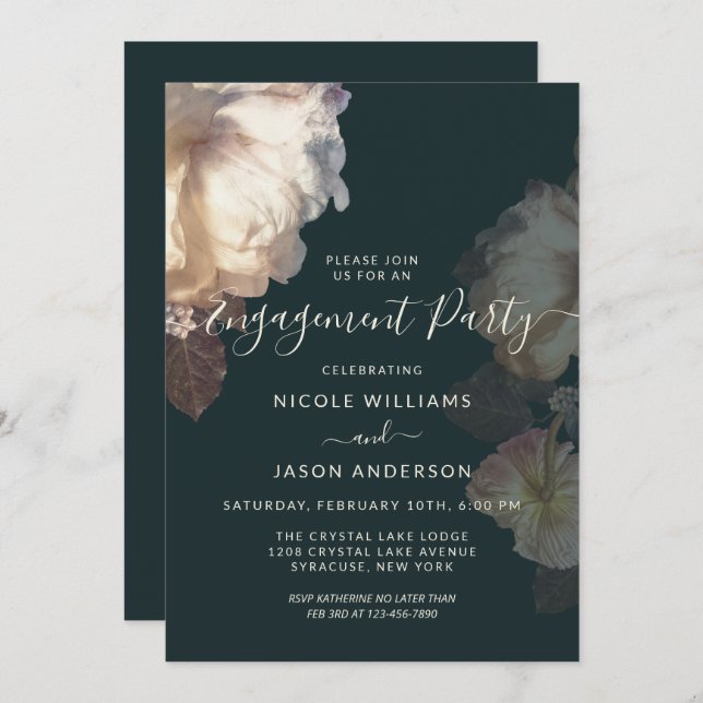 Romantic Blooms Floral Elegant Engagement Party Invitation (Front/Back)
