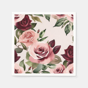 Romantic Blooms Watercolor Roses Burgundy Napkin