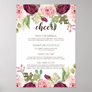 Romantic Blooms Wedding Bar Menu Poster