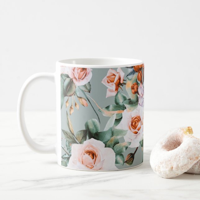 Romantic Blossom Haven Coffee Mug (With Donut)