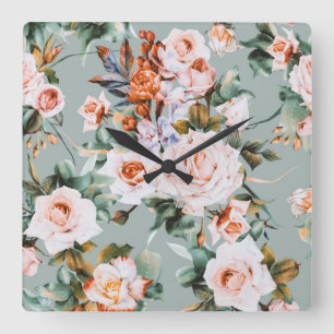 Romantic Blossom Haven Square Wall Clock