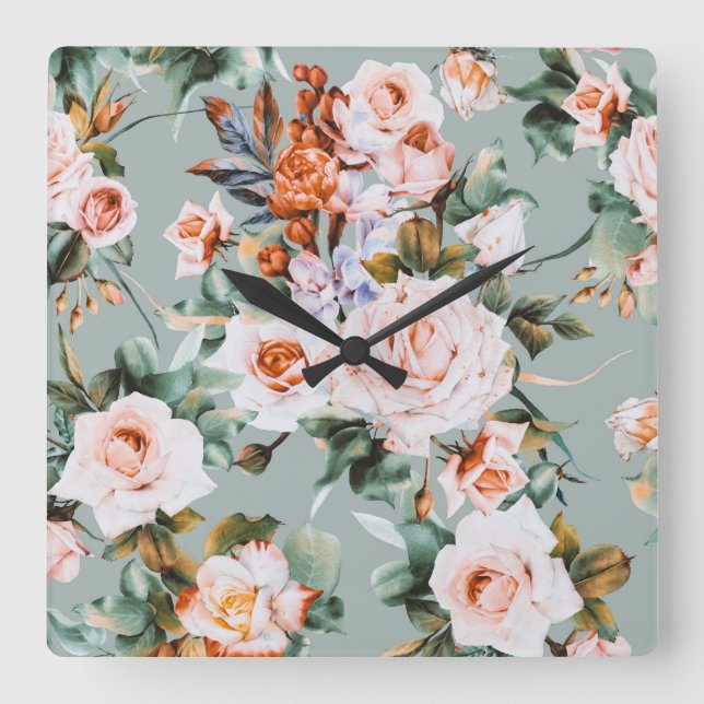 Romantic Blossom Haven Square Wall Clock (Front)