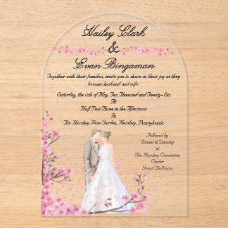 Romantic Blossoms Acrylic Arch Wedding Invitation