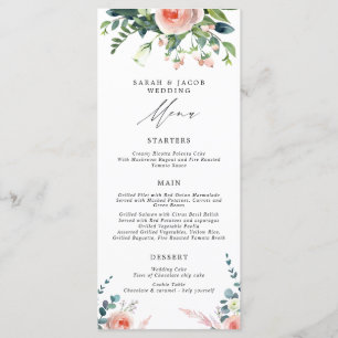 Romantic Blossoms Blush Pink Floral Wedding Menu