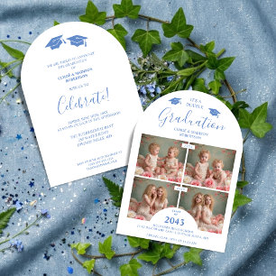 Romantic Blue 4-Photo Double Twins Grads TMF26 Invitation