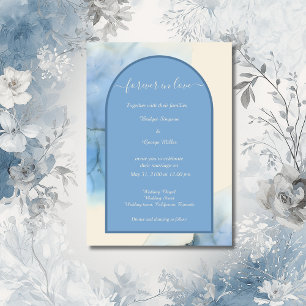 romantic blue abstract coastal wedding invitation