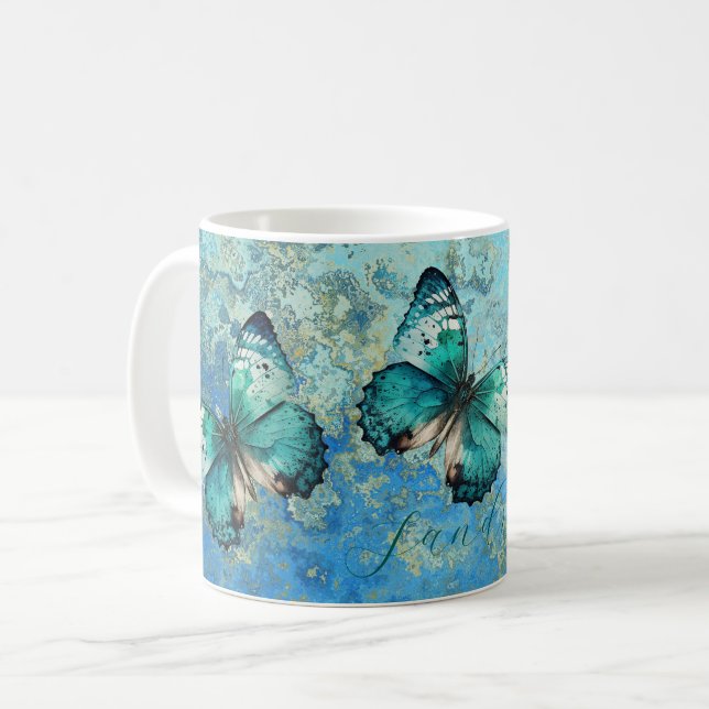 Romantic blue and green Butterfly Coffee Mug (Front Left)