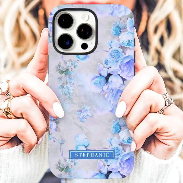 Romantic Blue and Grey Name Floral Case-Mate iPhone Case (Creator Uploaded)