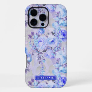 Romantic Blue and Lavender Floral Name iPhone 16 Pro Max Case