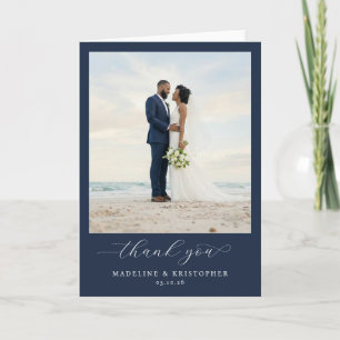 Romantic Blue Beach Photo Thank You Card