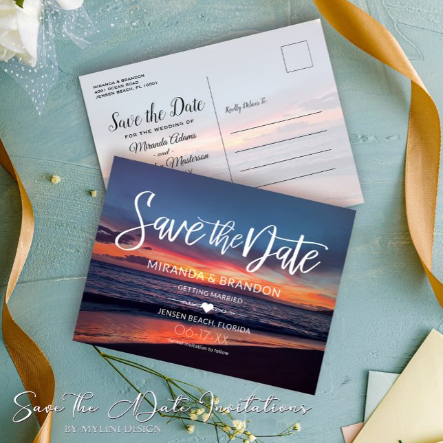 Romantic Blue Beach Wedding Save the Date Announcement Postcard (Creator Uploaded)