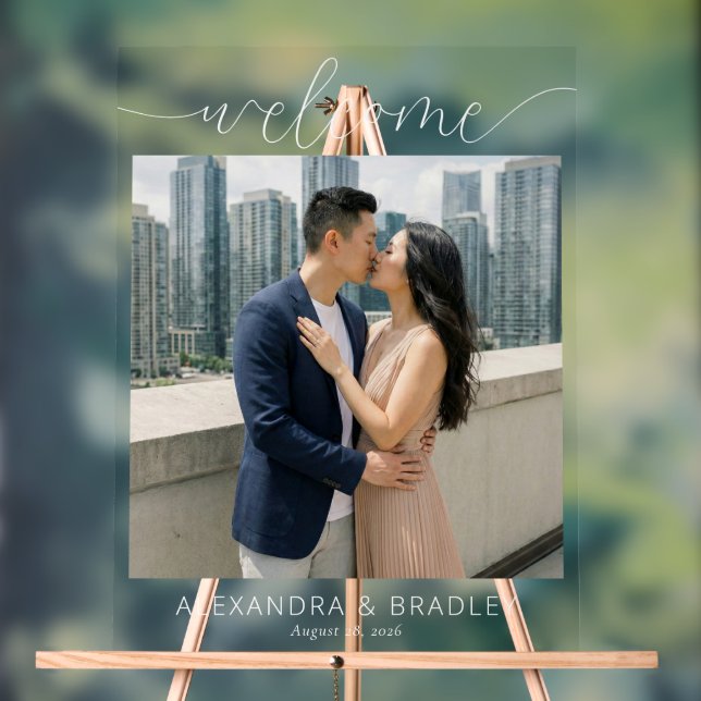 Romantic Blue Beige Photo Acrylic Sign (Neutral)